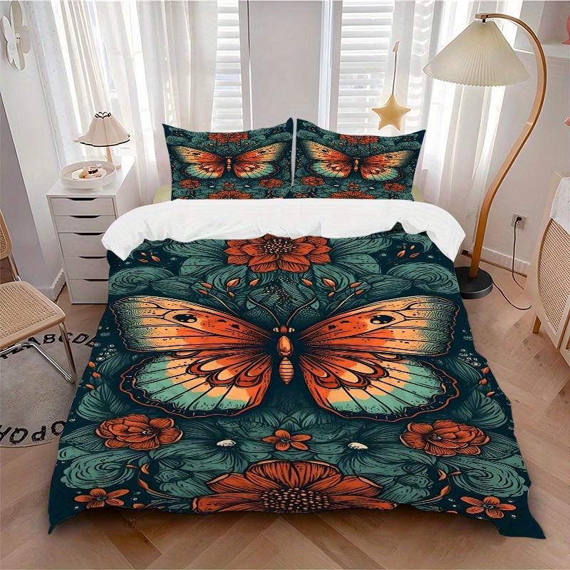 

3pcs Animal-themed Butterfly Flowers Soft and Comfortable Breathability, Bedding Set, Machine Washable, Suitable for All Seasons164 135x200cm