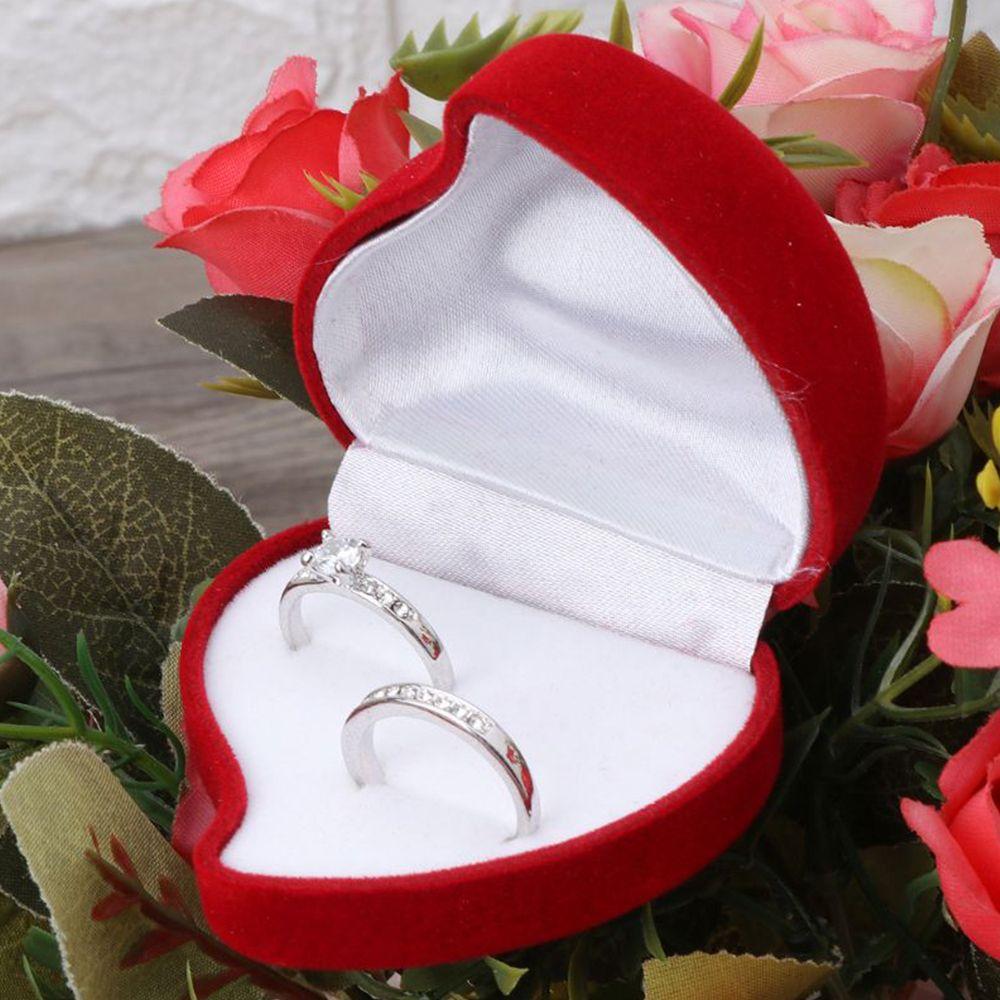 Durable Exquisite Wedding Red Rose Velvet Jewelry Box Double Ring Storage Box Ring Display Box