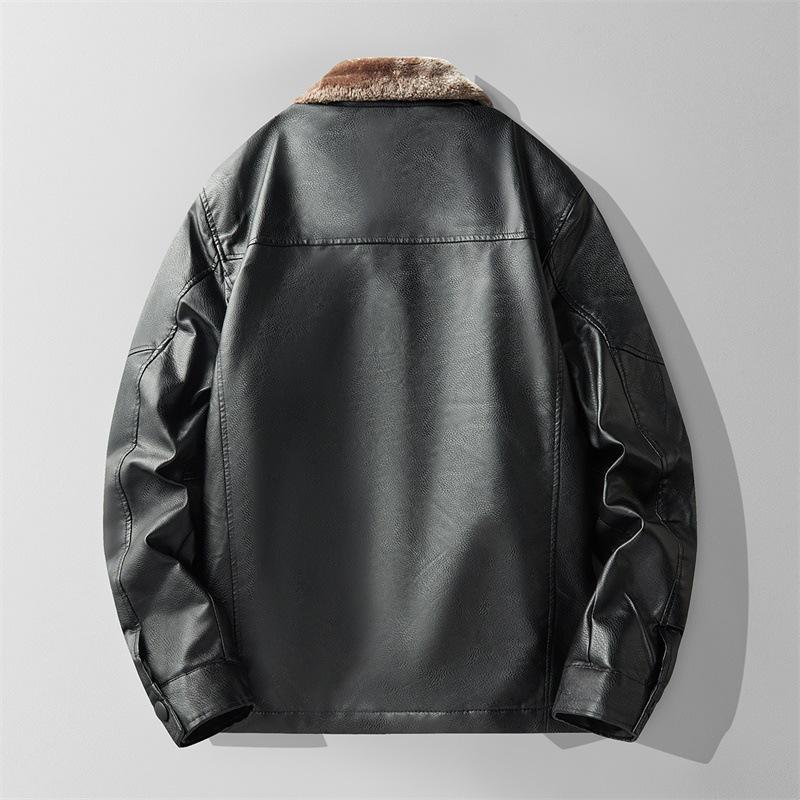 Nouvelle veste épaisse en daim pour homme - Automne/Hiver Cuir PU Décontracté d'affaires, Manteau à col carré Tendance