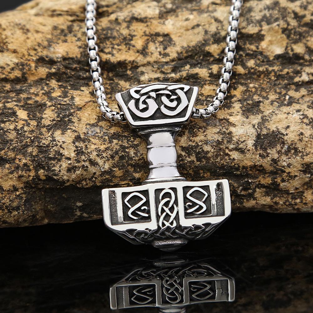 Thor's Hammer Pendant Necklaces for Men's Viking Nordic Celtic Stainless Steel Jewelry Hypoallergenic Amulet Gifts