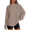 Camiseta de Manga Larga Holgada de Seda de Leche para Mujer Europea y Americana con Cuello Redondo