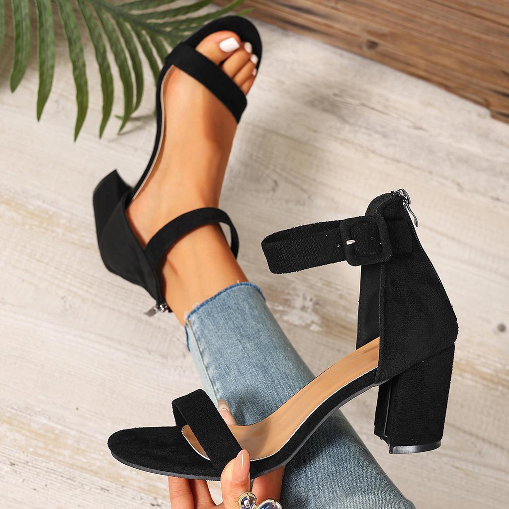Summer  Style Round Toe Comfortable Buckle Strap Casual Sandals Able Thick Heel Sexy Banquet High Heel Sandals Women