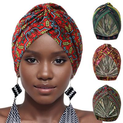 Damen Bedruckter Knoten Turban Indische Muslimische Kopfbedeckungen Chemo Kappe Hijab Mütze Haube Kopfband Bandanas Haarausfall Kopftuch