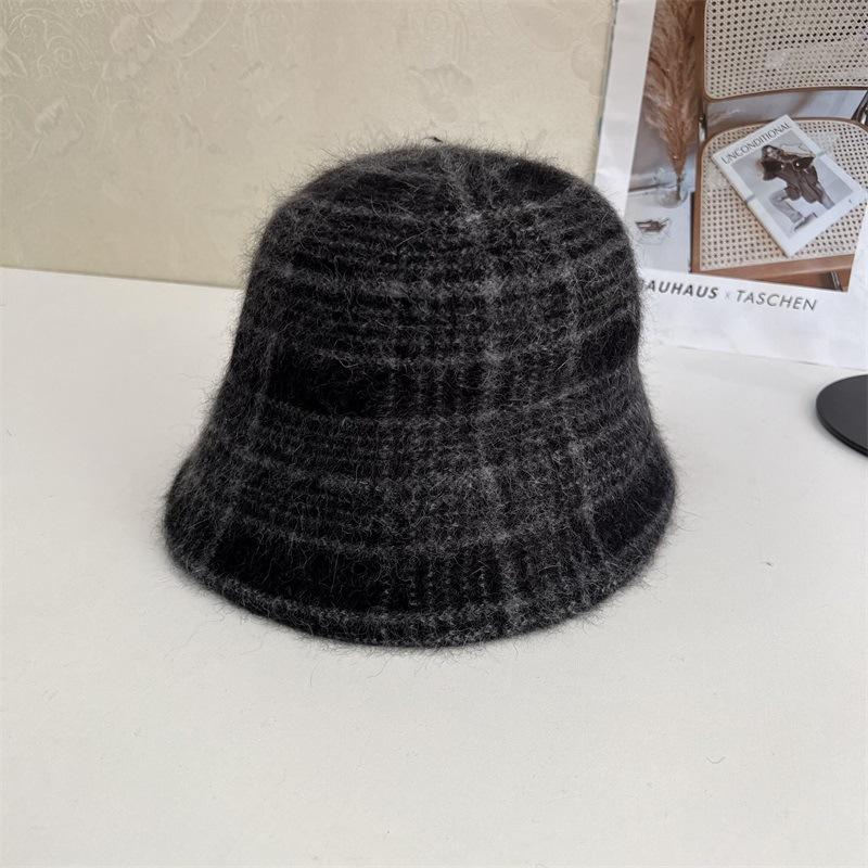 Autumn and Winter Wool Basin Hat Warm Soft Waxy Rabbit Hair Wool Blend Bucket Hat Ladies Striped Water