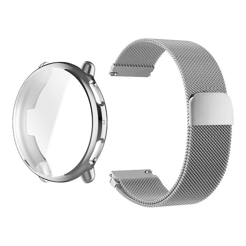 

чехол + ремешок для Amazfit Active 2 ремешок из нержавеющей стали и защитный чехол из ТПУ мягкая накладка Amazfit Active 2 серебряный