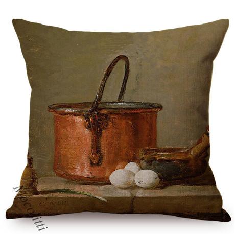 Vintage Nordic Still Life Oil Painting Art Decoration Throw Pillow Case Vase Milkjug Green Fruits Design Car Sofa Cushion Cover