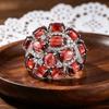 925 Sterling Silver Women's Big Ring with Natural Garnet Gemstones Fine Jewelry for Anniversary Banquet Wear