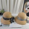 New straw hat women's summer travel sun hat back opening floral bow bucket hat straw woven wide brim sun protection hat