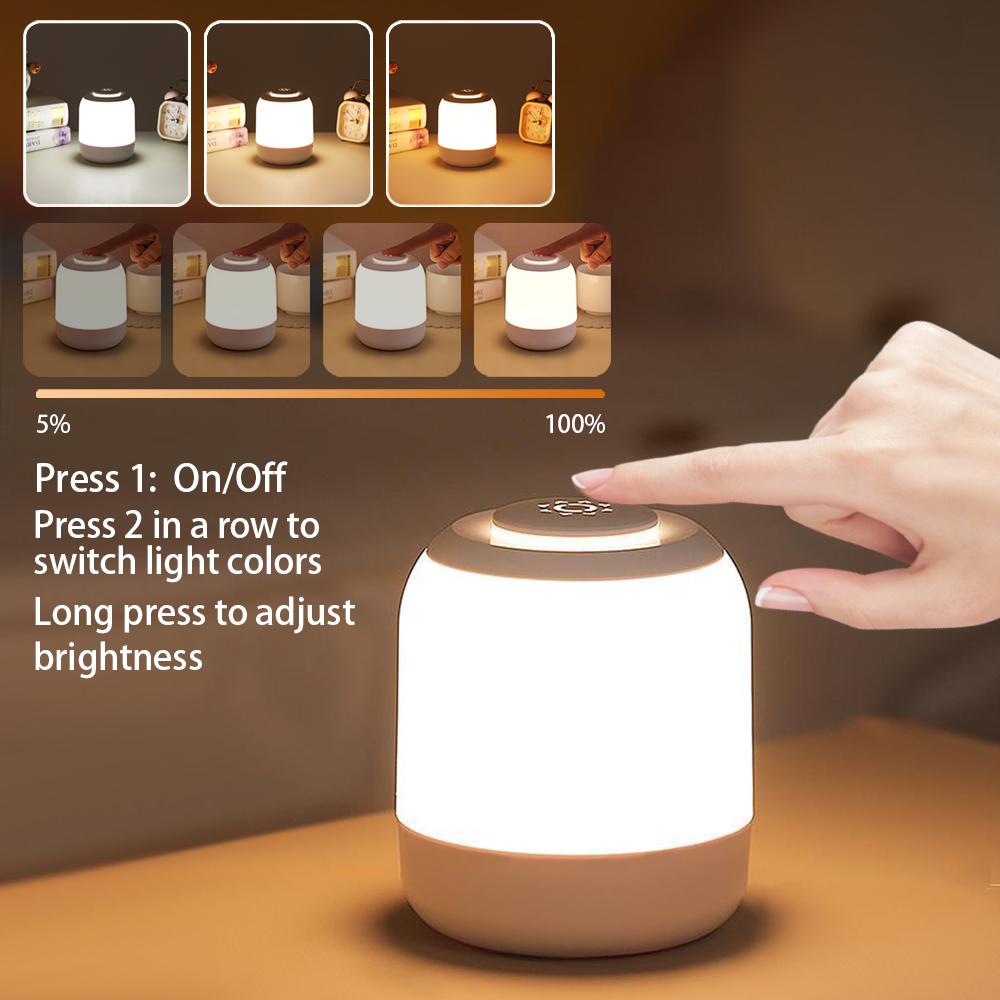 Touch Rechargeable Three-Color Dimming Night Light Bedroom Sleep Lamp Eye Protection Soft Light Bedside Table Lamp For Sleeping