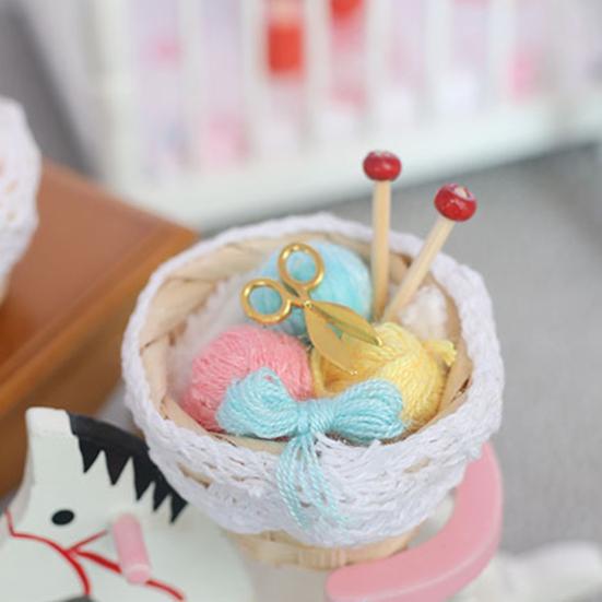 Knitting Tool Model Colorful Miniature Bamboo Basket Braided Yarn Ball Ornament for Dollhouse Decorations