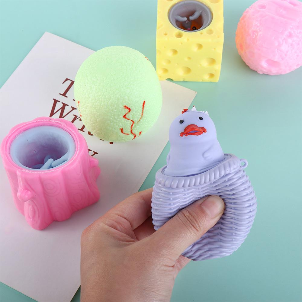Tea Cup Squirrel Pop Up Mouse and Cheese Cabbage Rabbit  Pinch Toy   Children Adult Toys