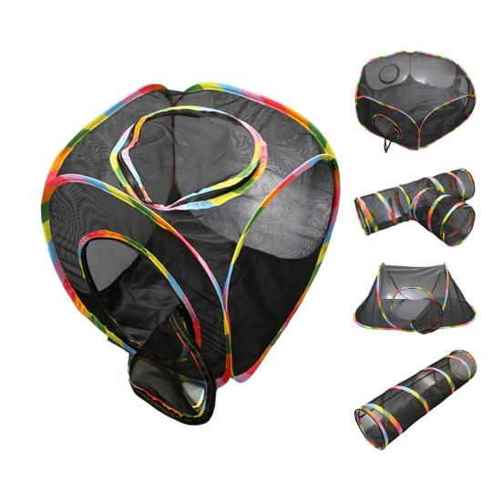 Mesh Pet Tunnel Toy Collapsible Cat Tunnel Tube Tent Safe Breathable Mesh Enclosure for Small