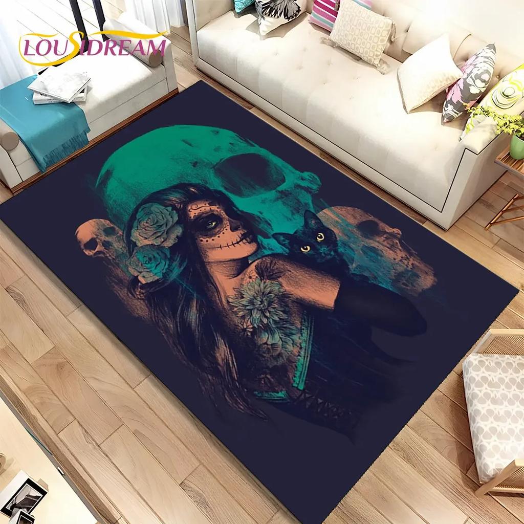 Mystical Gothic Skull Rug – Elegant Home Decor for Living Room & Bedroom | Durable Non-Slip Floor Mat for Kids’ Play Areas