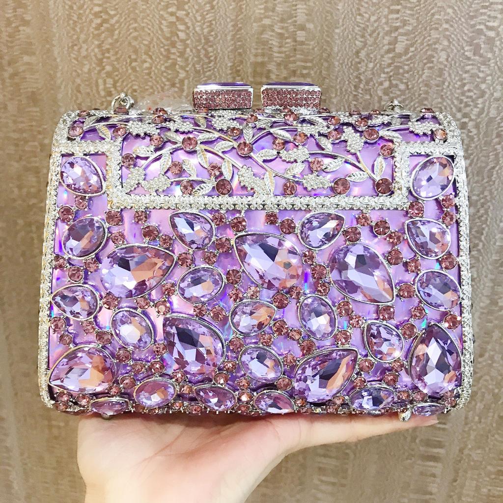 Large Blue Stone Evening Bag Rhinestone Clutch Purse Women Luxury Wedding Purse Bridal Party Formal Crystal Handbags Diamond