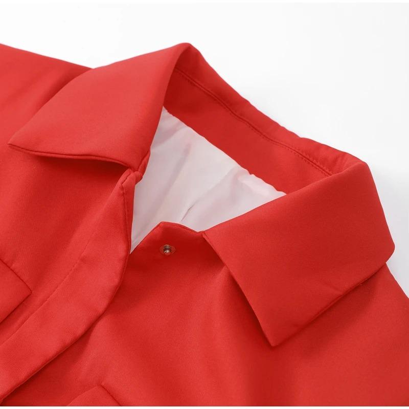 Red Short Coat Women Veste Fashion Suit Jacket Long Sleeve Turndown Slim Female Coats 2023 Autumn Winter Lady Commuter Tops Streetwear Jacket Overcoat