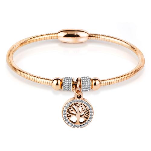 Hollow Tree Flower Bracelets for Women Stainless Steel Crystal Charm Bracelets Magnet Bangles Jewelry Wholesale