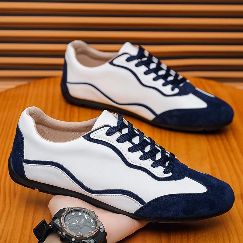 

Casual Shoes Loafers British Leather Sneakers Flats Shoes Classic Men Leather Shoes Spring Summer New Trendy Men Shoes 44 сірий колір