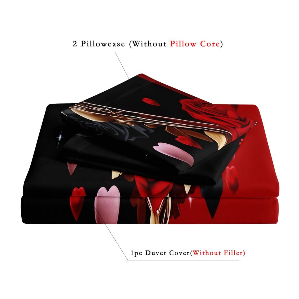 3uds Rey Reina Día de San Valentín Forma de Corazón Amor Pareja Rosa Funda Nórdica Todas las Estaciones Impresión de Alta Definición Regalo del Día de San Valentín