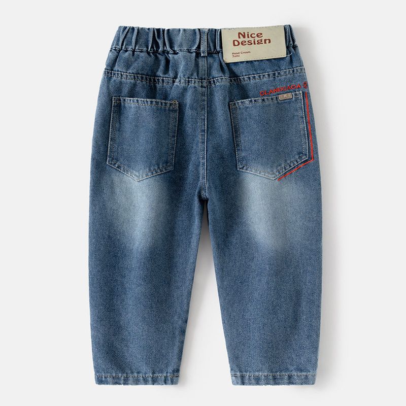 Children s Jeans Spring and Autumn Crawler Children s Letter Mid-Waist Korean Style Pants Boys  Solid Straight Trousers Image color 100