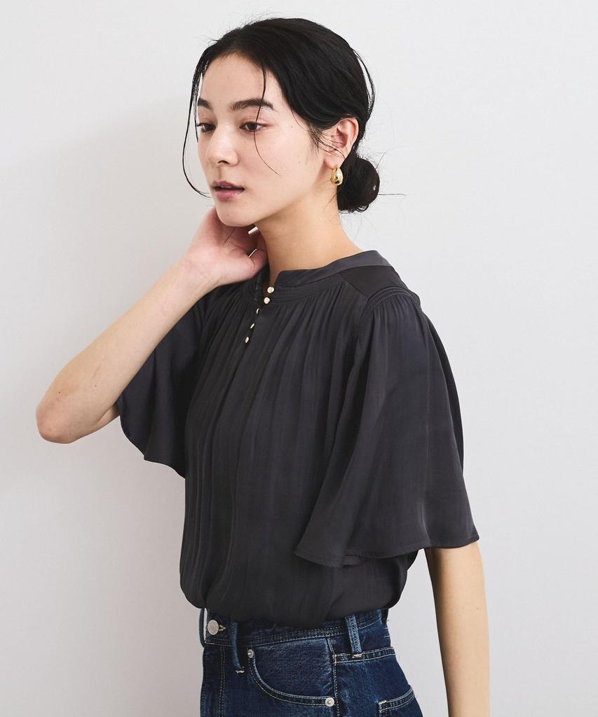 Charcoal [BIS] Women's 2-Way Split-Fiber Half-Sleeve Blouse,