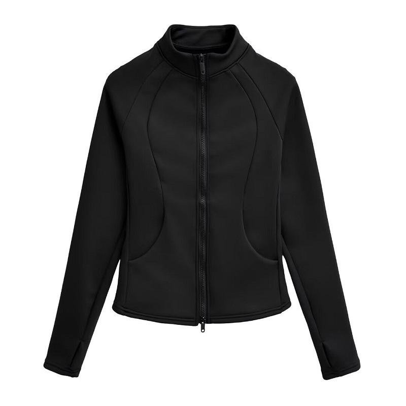 Yoga jacket for spring women, sporty fitted one-piece fleece versatile windproof warm top with fleece-lined yoga jacket, tight fit S