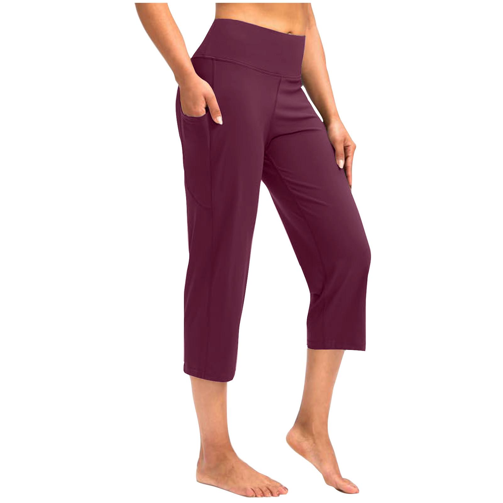 

Women s Fashionable Yoga Pants With Pockets: Casual Athletic 7/8-Length Pants XL винний