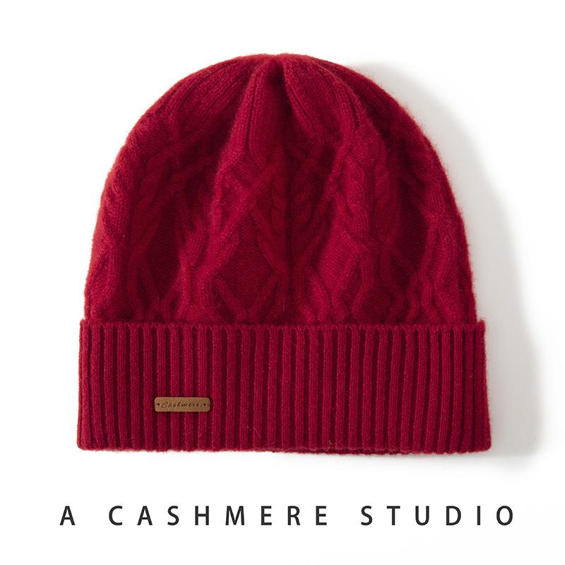 Women's 100% Pure Cashmere Knit Hat - Warm, Ear-Covering, Versatile Brim for Autumn/Winter
