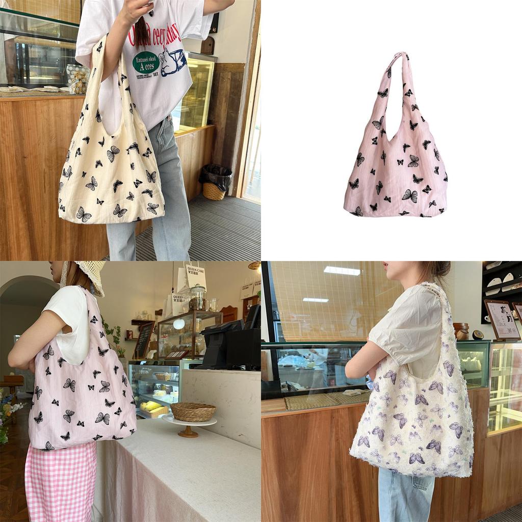 Trendy Lace Butterfly Canvas Tote Bag For Women With Large Capacity For Daily Use