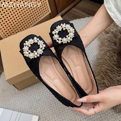 Women Flats Shallow Shoes Pearl Fashion Loafers Shoes Woman 2024 Trend Winter Soft Dress Shoes Classic Cozy Mujer De Zapatillas
