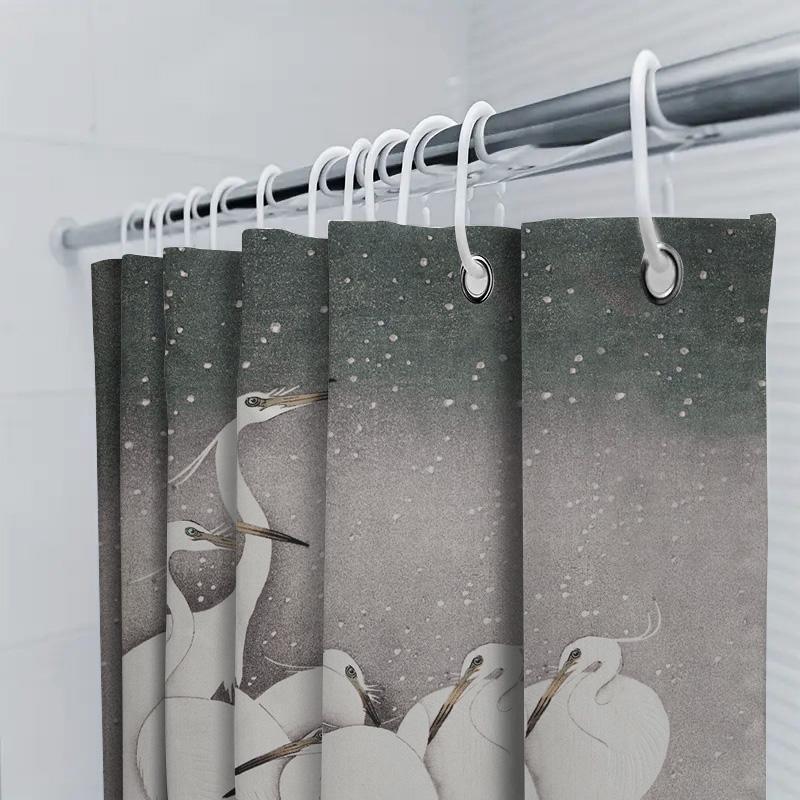 Deluxe White Egret Shower Curtain Unique Bath Decor For Home Decoration Soft Fabric Waterproof Printing Bathroom Rug Cover Set