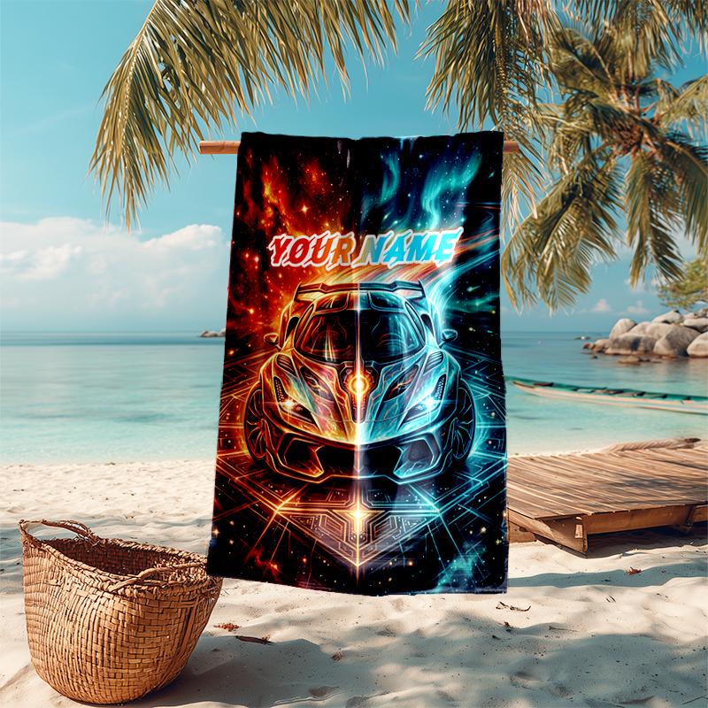 1PC Custom Name Space Fusion" Beach Towel Highly Absorbent And Sand-Resistant Towel for Swimming, Pool, Yoga, And Travel Lightweight