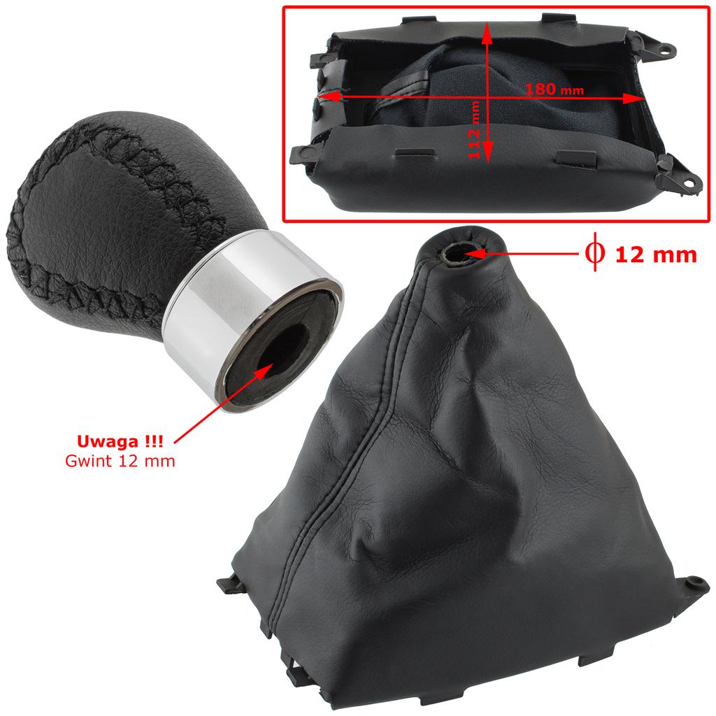 Mazda 6 GG/GY 02-08 Schaltknauf SCHWARZES LEDER 5 GANG 12MM + Schaltsack + Rahmen 2 Stück. EINSTELLEN