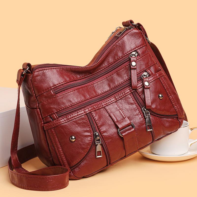 Double Layer Small Square Bag Soft Leather Mother Bag Large Capacity Single Shoulder Crossbody Bag