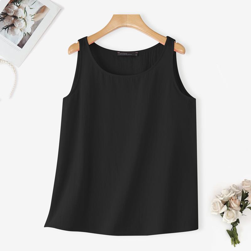 

ZANZEA Женские летние повседневные хлопковые майки без рукавов M чёрный
