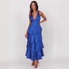 Women's V Neck Sleeveless A-Line Maxi Dress High Waist Tiered Ruffled Summer Dress