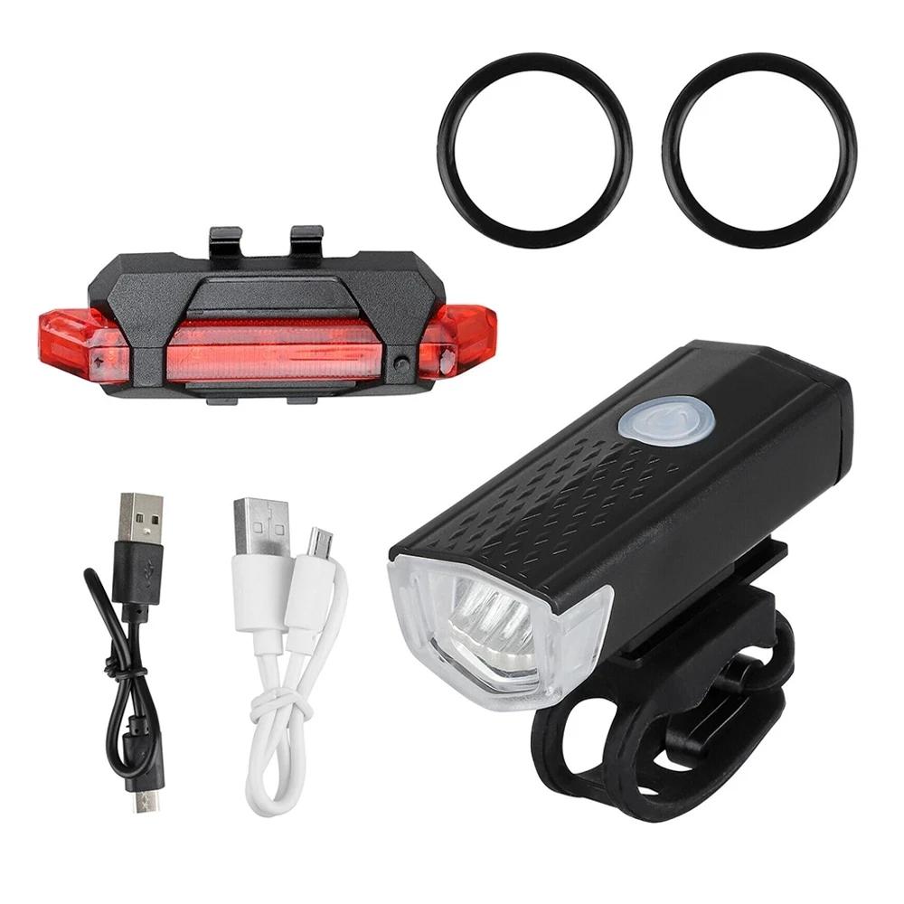 USB Rechargeable Bike Light Set Front Light with Taillight Easy To Install 3 Modes Bicycle Accessories for the Bicycle