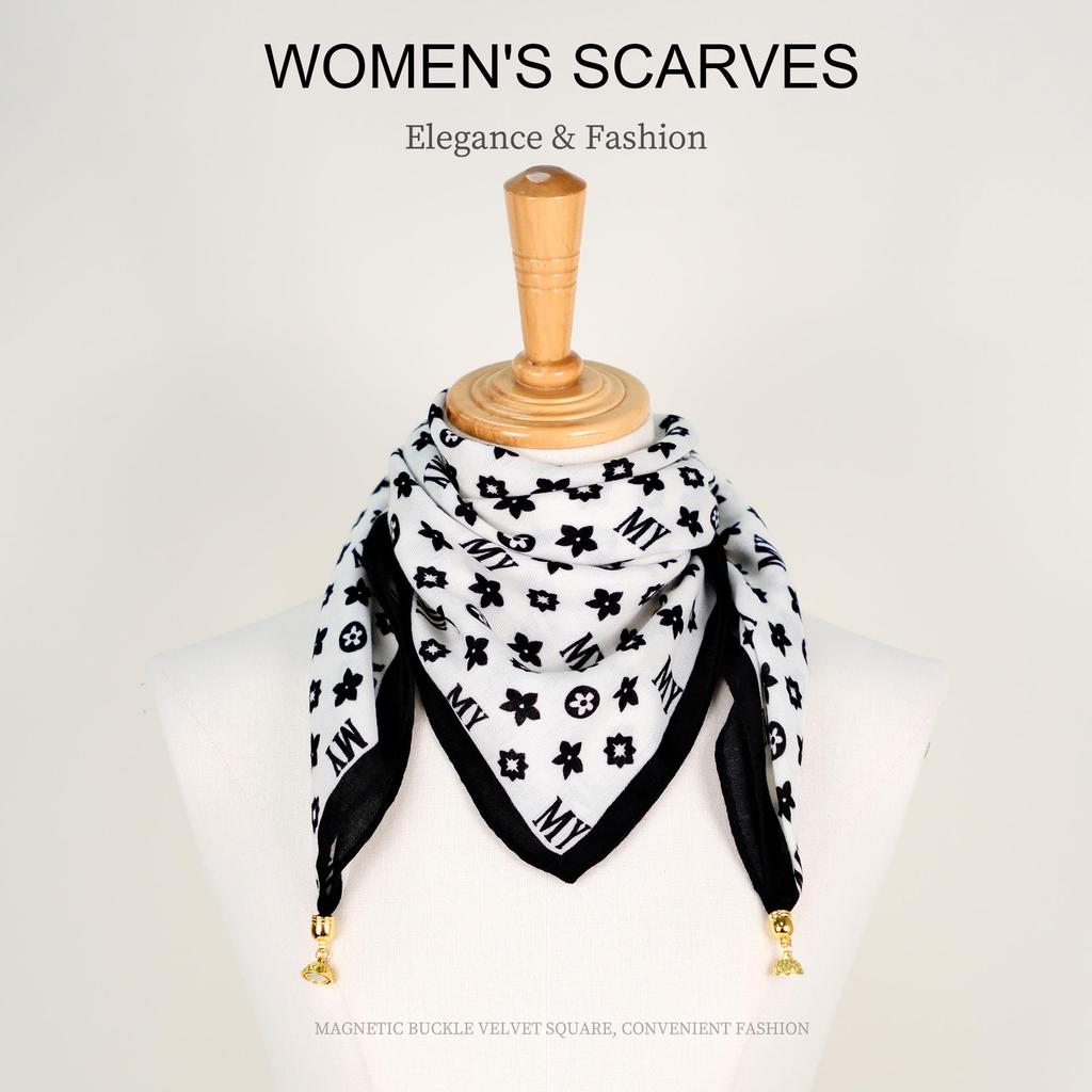 Golden Bean Magnetic Buckle Scarf – Fashionable Cotton & Linen Shawl for Mothers
