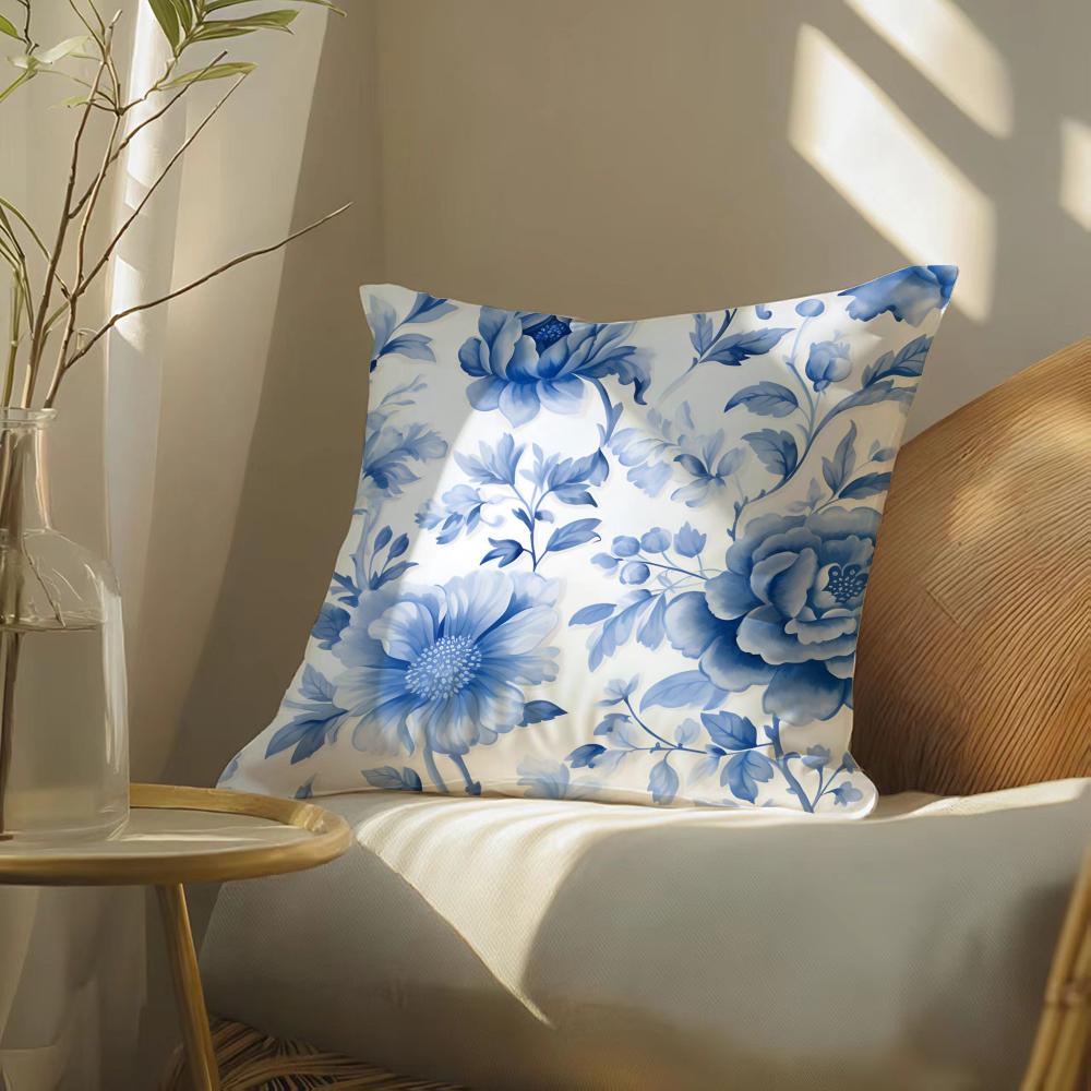 Classical Aesthetics Blue White Porcelain Pillow Case DoubleSided Plush Sofa Cushion Covers Organic Breathable Invisible Zipper