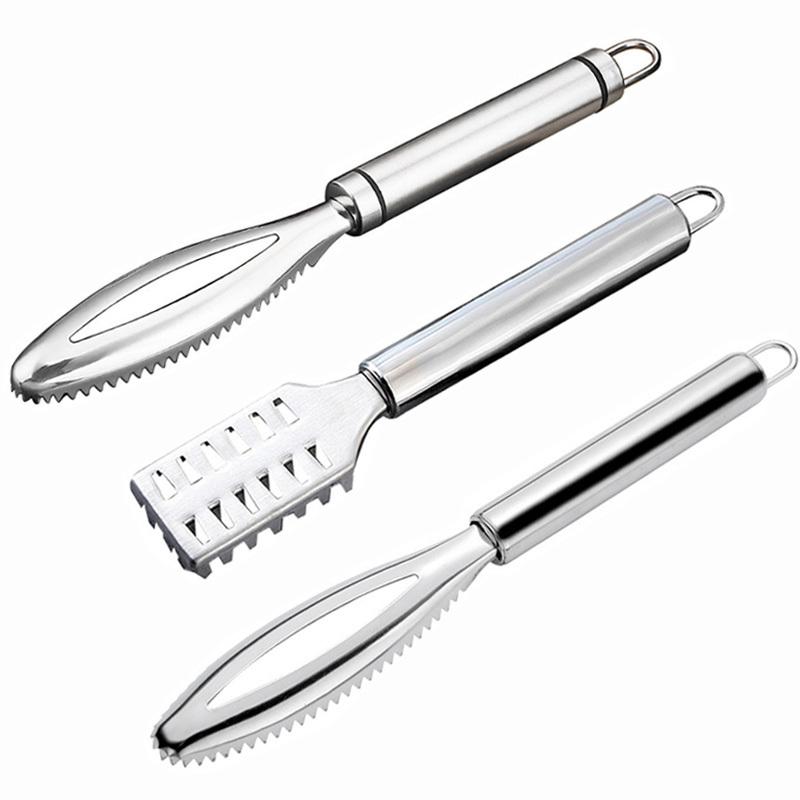 3-teiliges Edelstahl-Fischschuppenentferner-Set, Multifunktionale Fischschuppen-Reinigungsbürste und Schaber für schnelles Schuppen