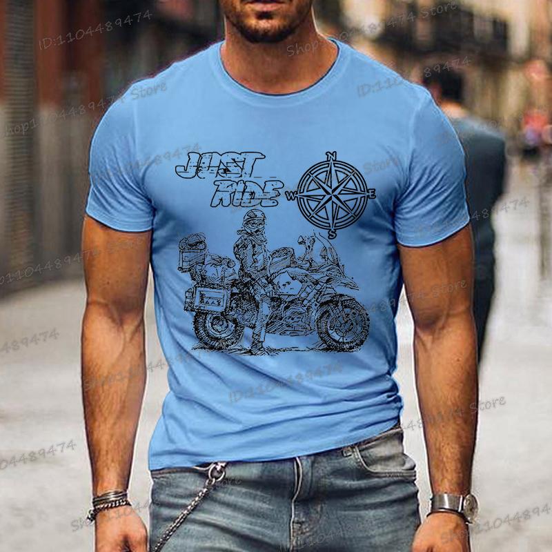 Just Ride Motorrad GS Adventure mit Kompassdruck T-Shirt Herren Mode Sommer T-Shirts Street Style Motorrad Herren T-Shirts