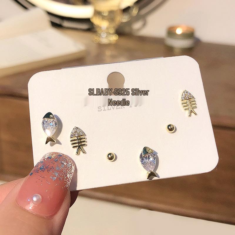 S925 Silver Asymmetric Swan & Snowflake Cat's Eye Earrings for Women