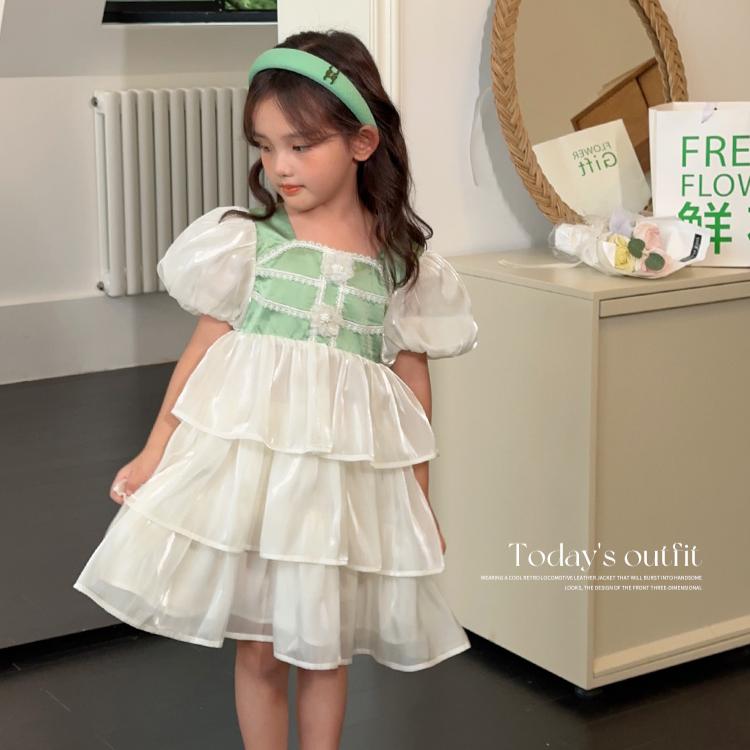 LUSON Children's Summer New Fresh Bubble Sleeve Princess Dress