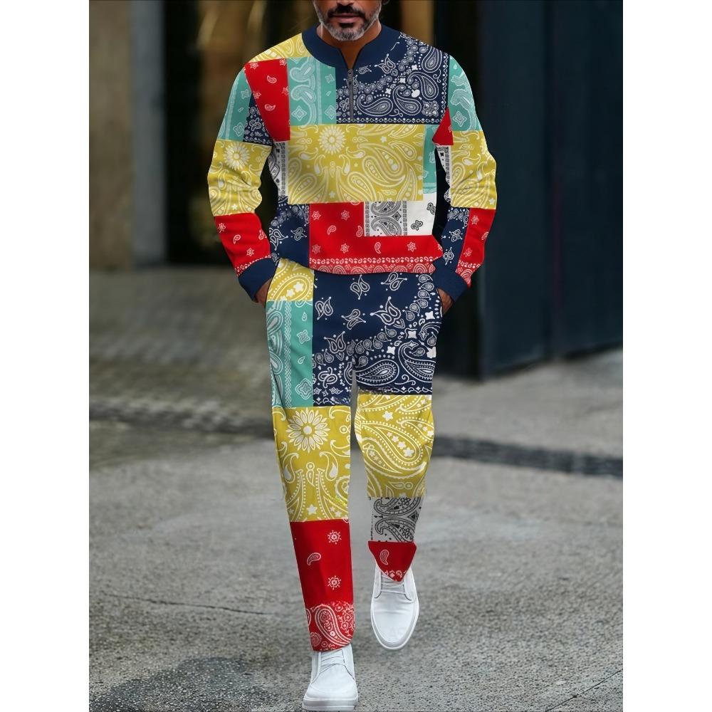 Spring Autumn Fashion Streetwear Men's Long-Sleeved Half-Zipper Stand-Up Collar Men's Casual Sportswear Two-Piece set