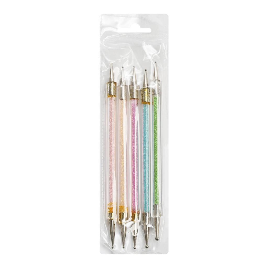 Nail Art Set: 5-Piece Colored Bead Sticks & Double-Ended Rhinestone Pens for Flower Painting & Beading