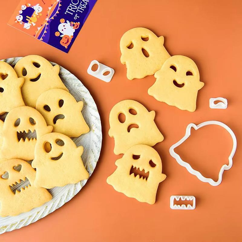 Cartoon Halloween Cute Expression Swap Cookie Cutters Pressable Biscuit Mold DIY Kitchen Baking Pastry Bakeware