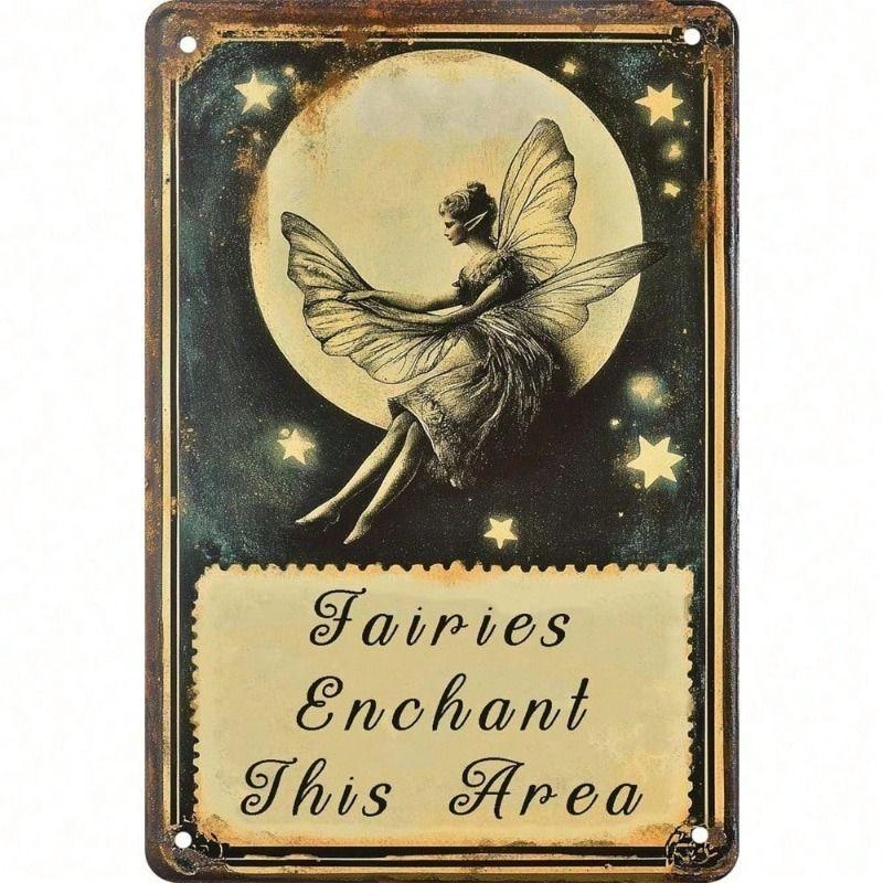 Metal Wall Art Poster, Fairy Tin Sign, Vintage Patio Decoration