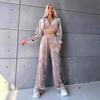 Europa, America, toamnă și iarnă vânzări fierbinți ins îmbrăcăminte pentru femei, top scurt sexy din catifea cu nasturi deschiși și fermoar, set de pantaloni cu șireturi