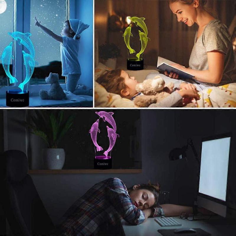 Dolphin 3D Illusion Night Light Toys,16 Colors Change Smart Touch & Remote Control,Home Decor LED Bedside Table Desk Lamp,Christmas Birthday Gif