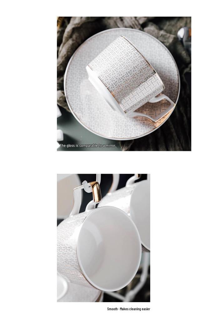 European Luxury Bone China Coffee Cup & Saucer Set - Elegant Afternoon Tea Ceramic Cup