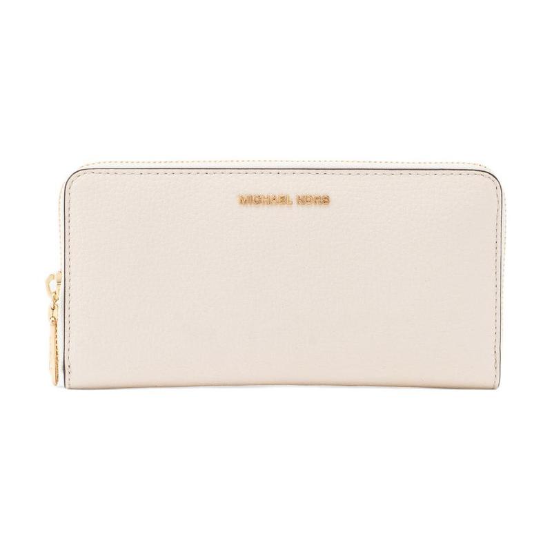 Michael Kors Empire EMPIRE Gold Hardware Zipper Closure Cowhide Wallet Large Size Women's Light Cream